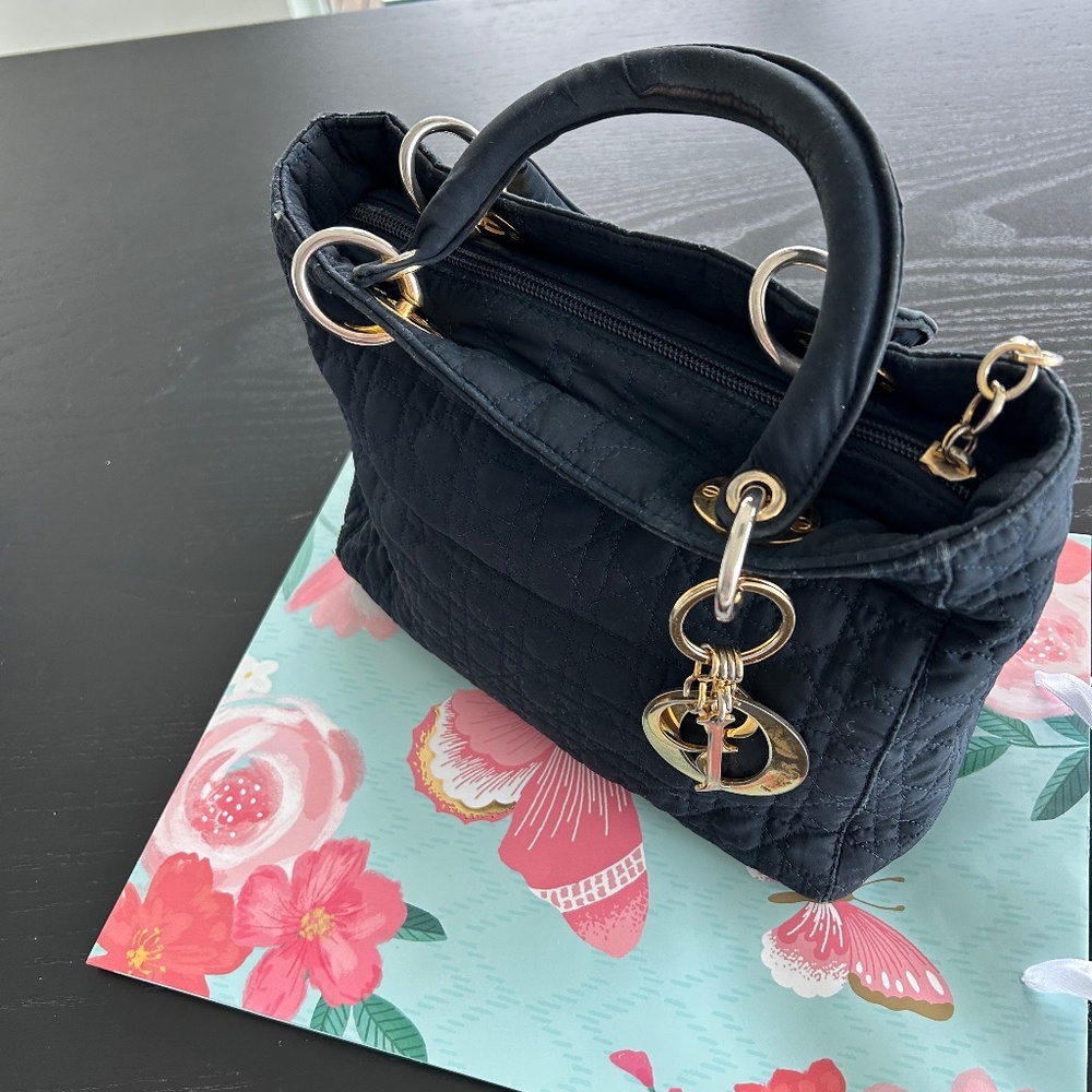 Sale!! Vintage Dior Black Cannage Lady Dior Nylon Handbag has been authenticated